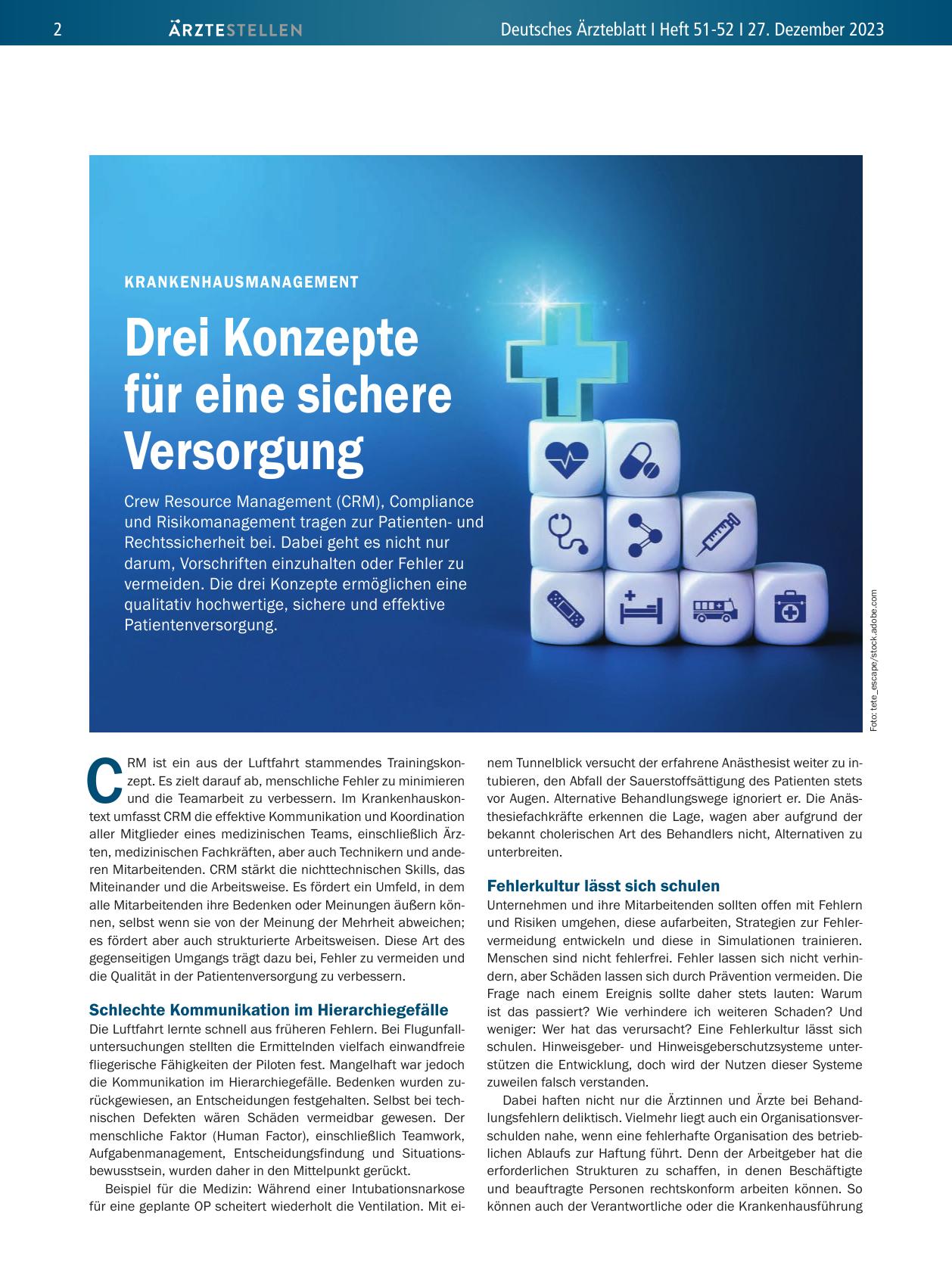 Vorschauseite 1: Krankenhausmanagement: Drei Konzepte für eine sichere Versorgung