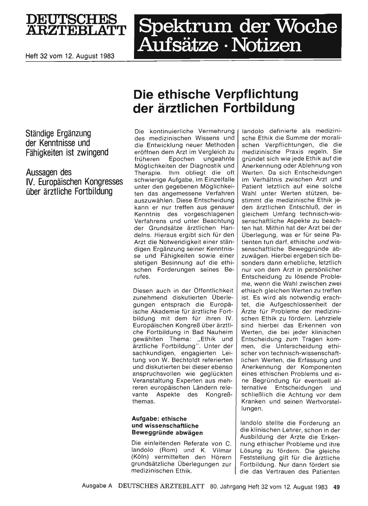 Vorschauseite 1: Die ethische Verpflichtung der ärztlichen Fortbildung