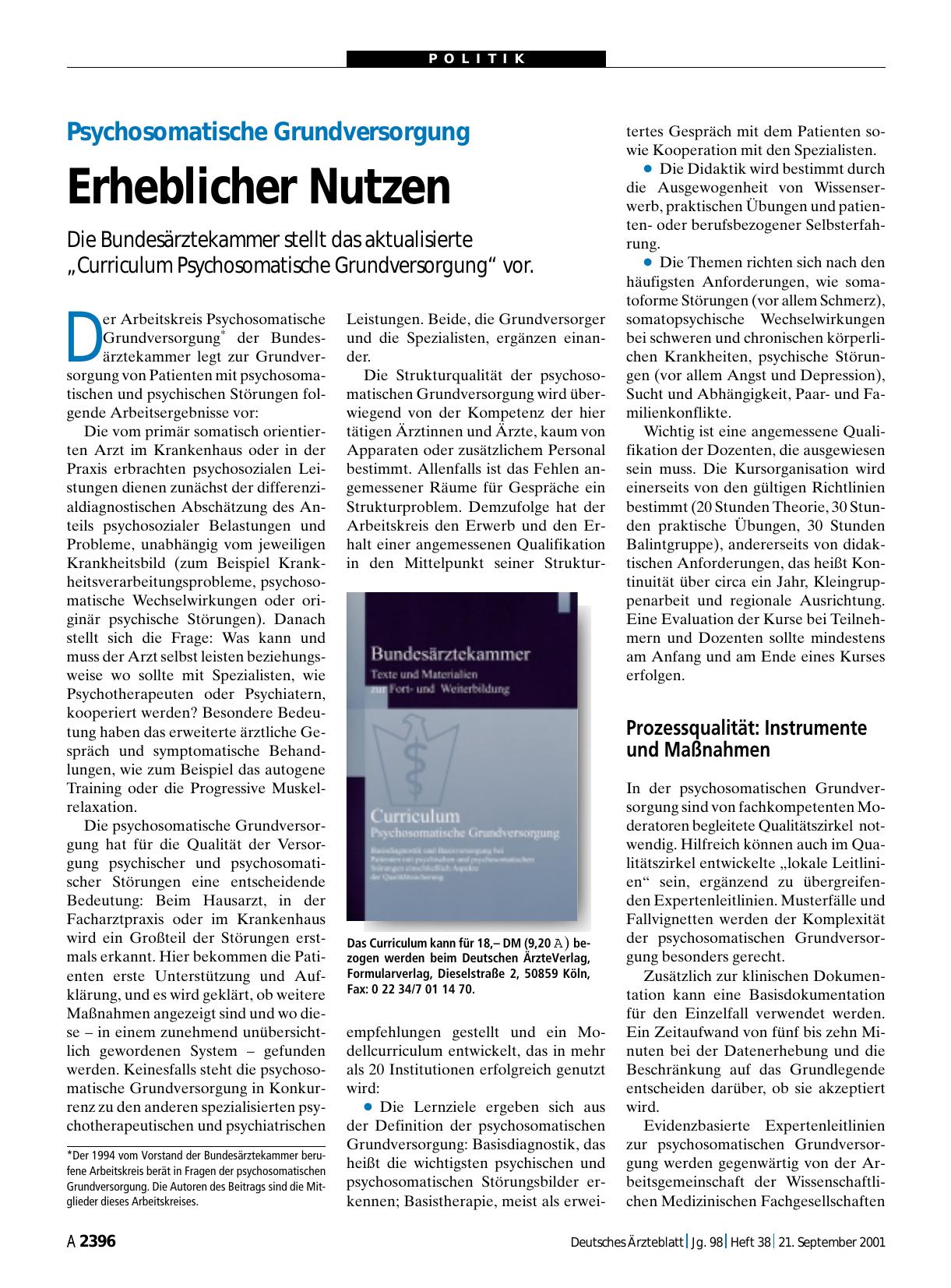 Vorschauseite 1: Psychosomatische Grundversorgung: Erheblicher Nutzen