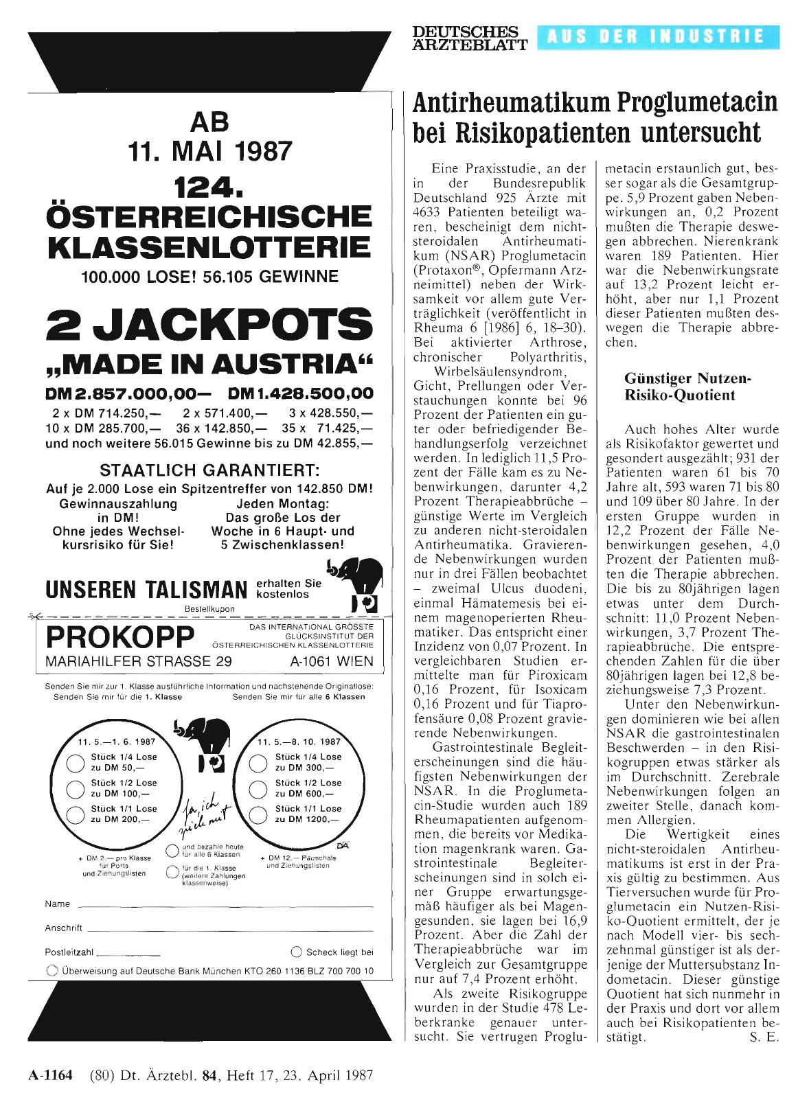 Vorschauseite 1: Antirheumatikum Proglumetacin bei Risikopatienten untersucht
