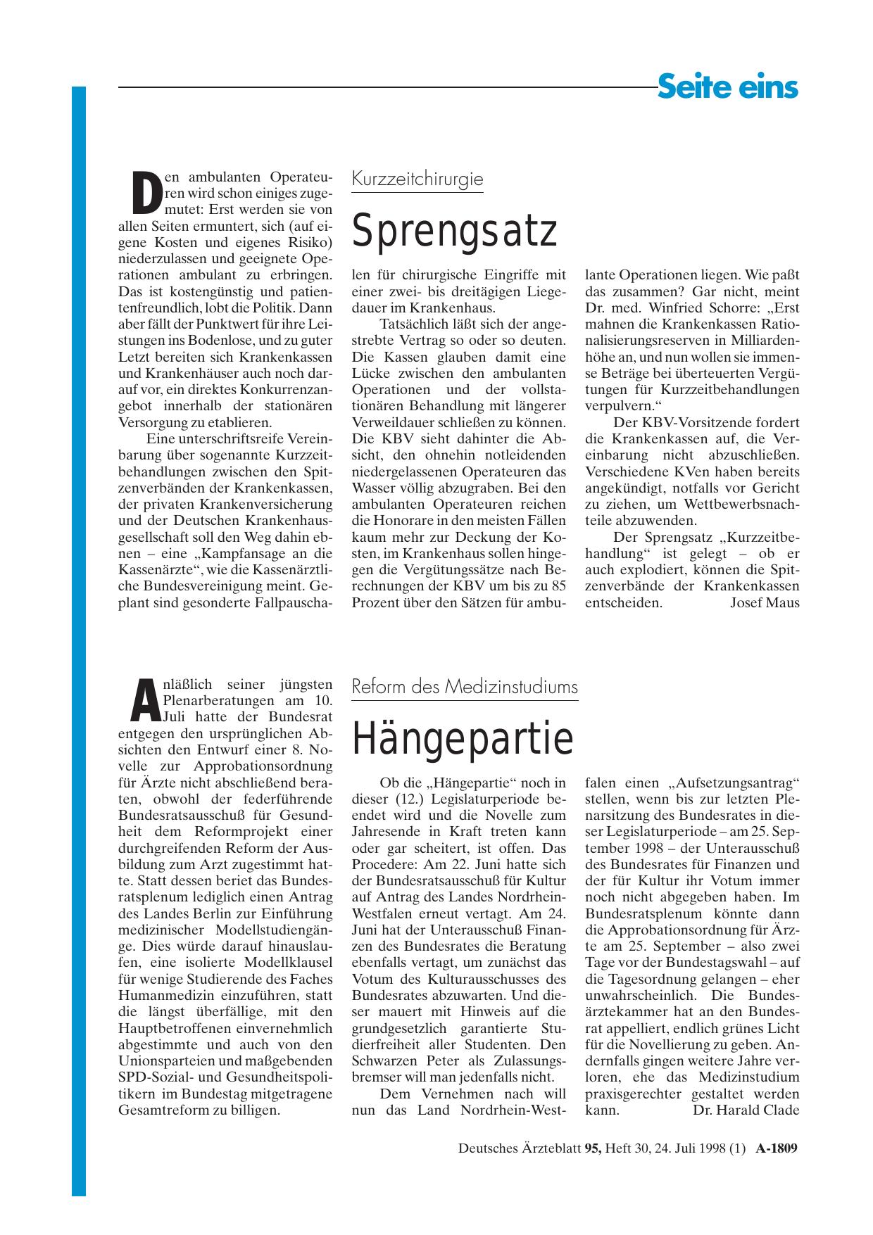 Vorschauseite 1: Reform des Medizinstudiums: Hängepartie