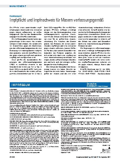 Vorschauseite 1: Rechtsreport: Impfpflicht und Impfnachweis für Masern verfassungsgemäß