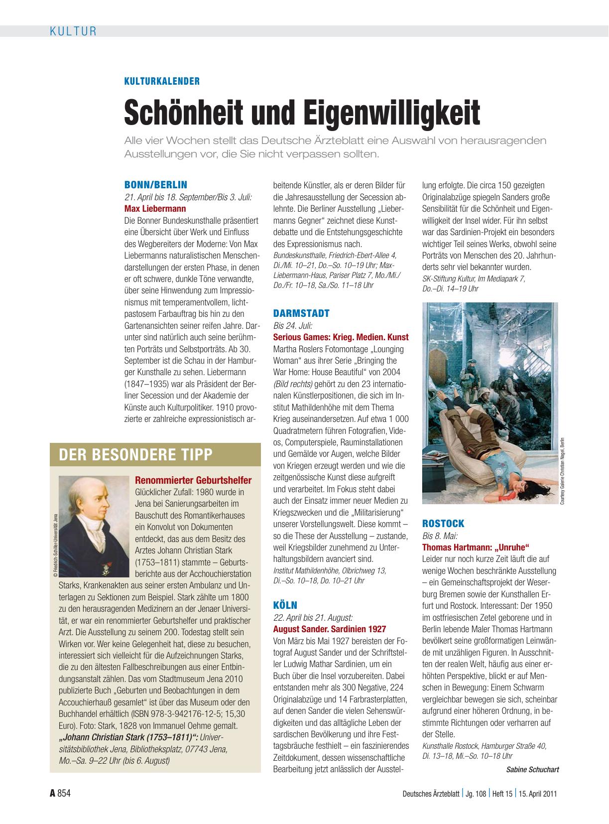 Vorschauseite 1: Kulturkalender: Schönheit und Eigenwilligkeit