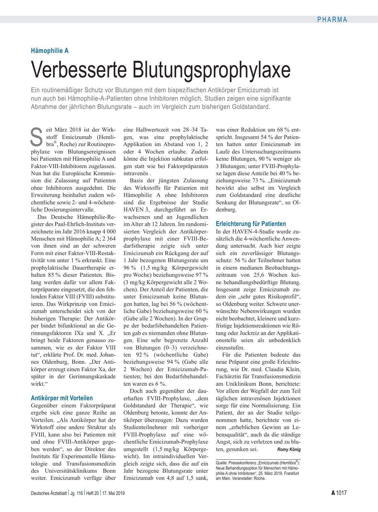 Vorschauseite 1: Hämophilie A: Verbesserte Blutungsprophylaxe