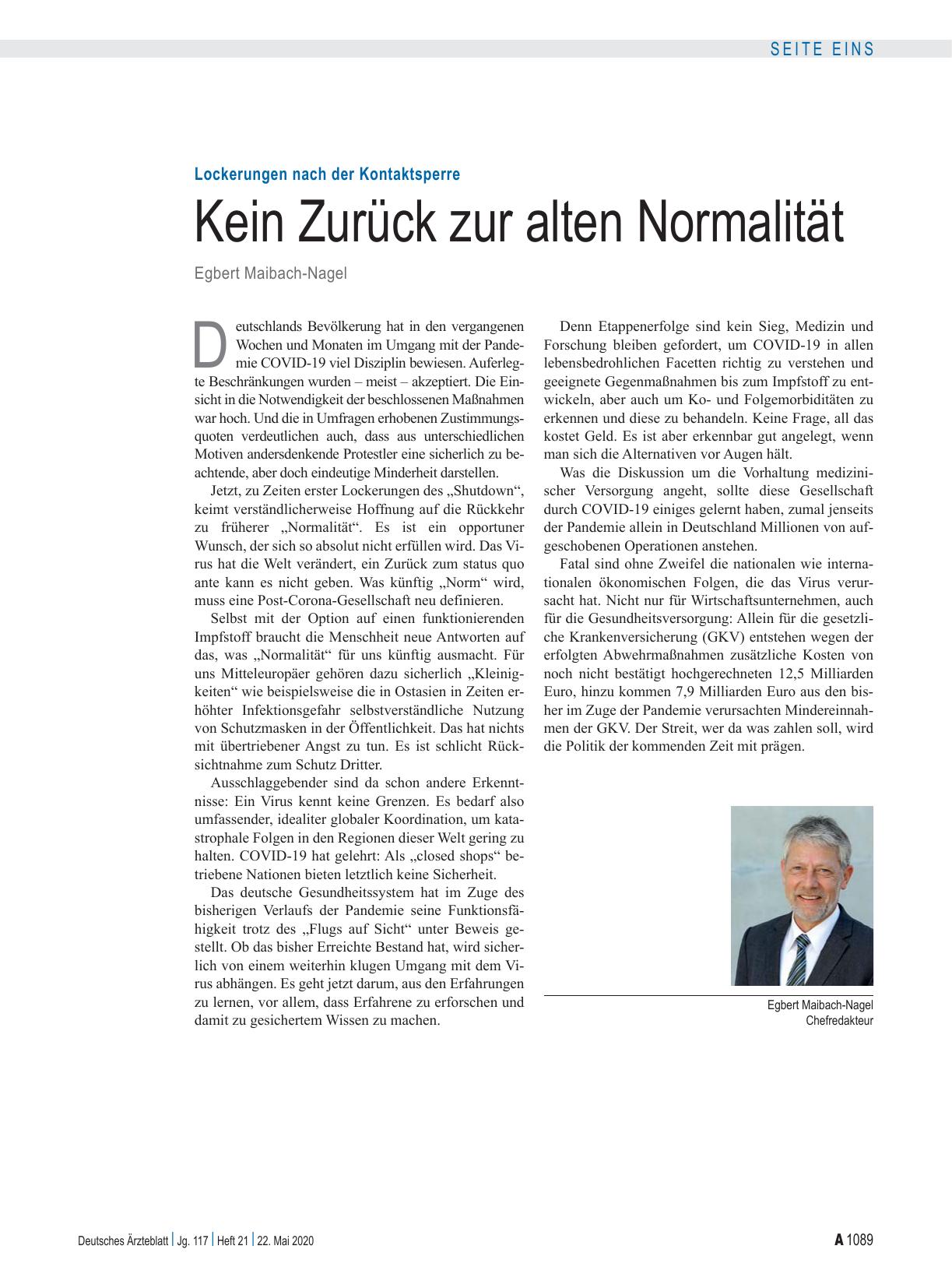 Vorschauseite 1: Lockerungen nach der Kontaktsperre: Kein Zurück zur alten Normalität