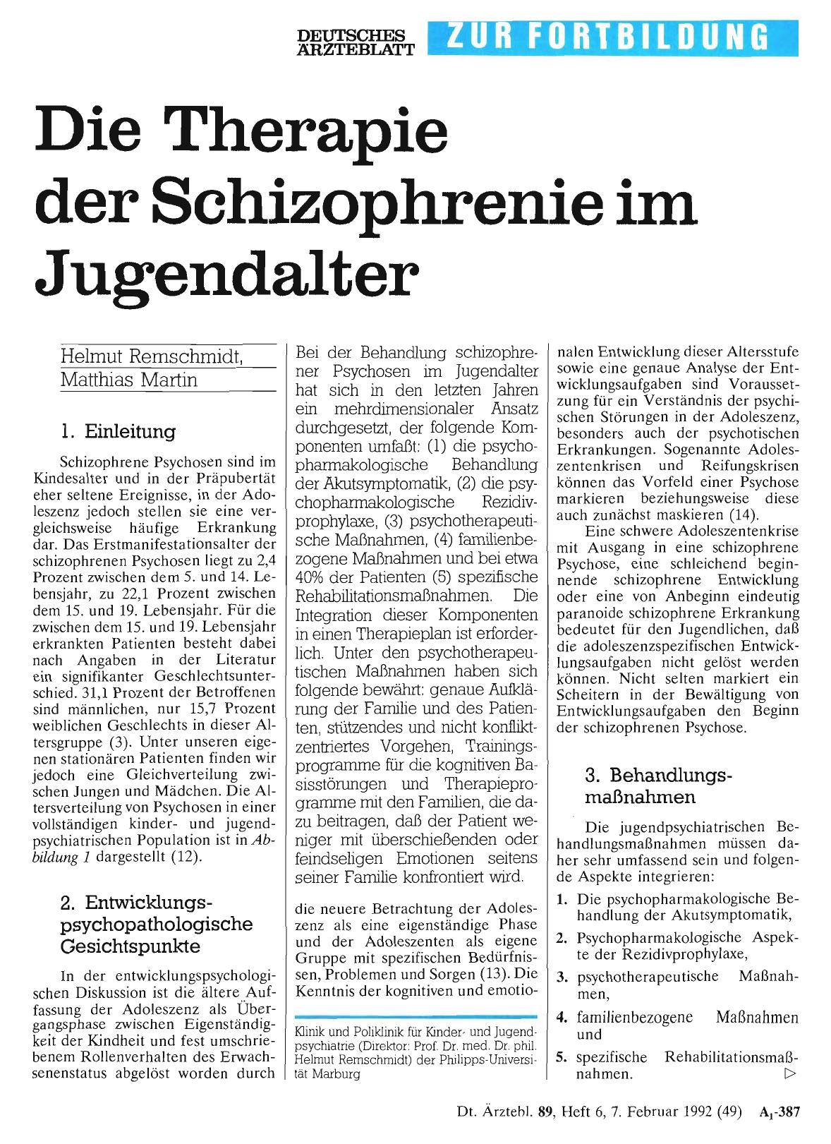 Vorschauseite 1: Die Therapie der Schizophrenie im Jugendalter