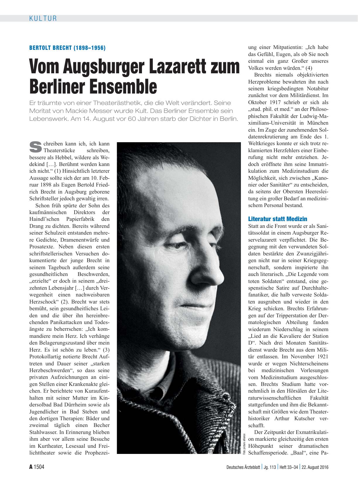 Vorschauseite 1: Bertolt Brecht (1898–1956): Vom Augsburger Lazarett zum Berliner Ensemble