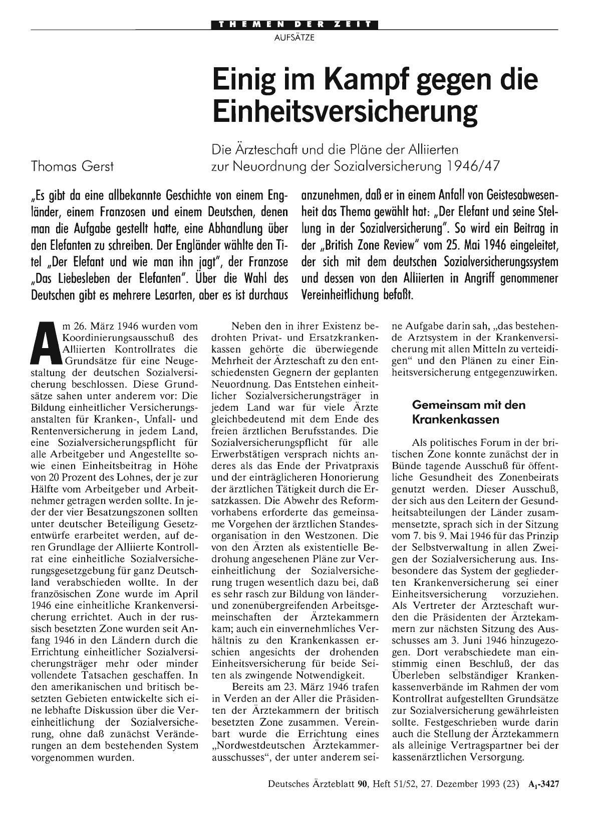 Vorschauseite 1: Einig im Kampf gegen die Einheitsversicherung: Die Ärzteschaft und die Pläne der Alliierten zur Neuordnung der Sozialversicherung 1946/47