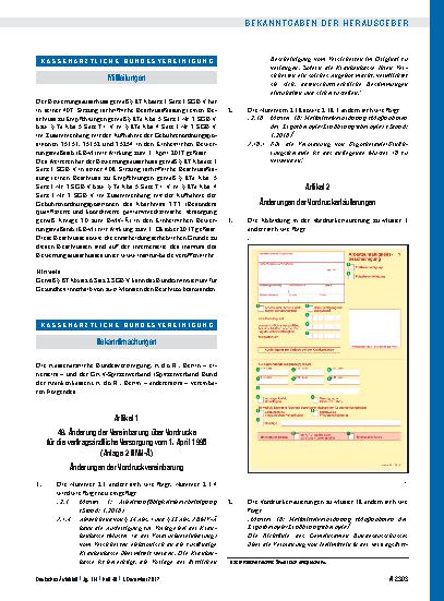 Vorschauseite 1: Artikel 1 – 46. Änderung der Vereinbarung über Vordrucke für die vertragsärztliche Versorgung vom 1. April 1995, Änderungen der Vordruckvereinbarung, Artikel 2, Artikel 3 und Inkr…
