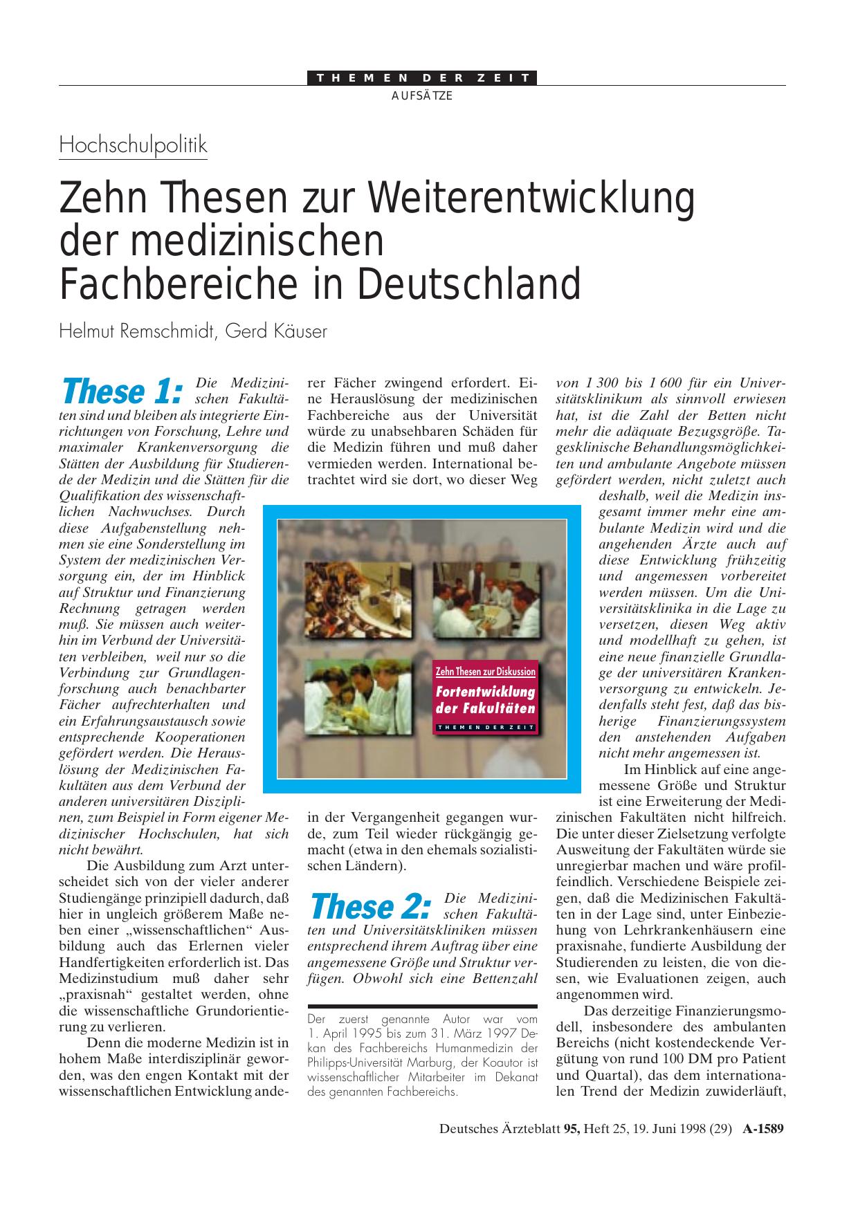 Vorschauseite 1: Hochschulpolitik: Zehn Thesen zur Weiterentwicklung der medizinischen Fachbereiche in Deutschland