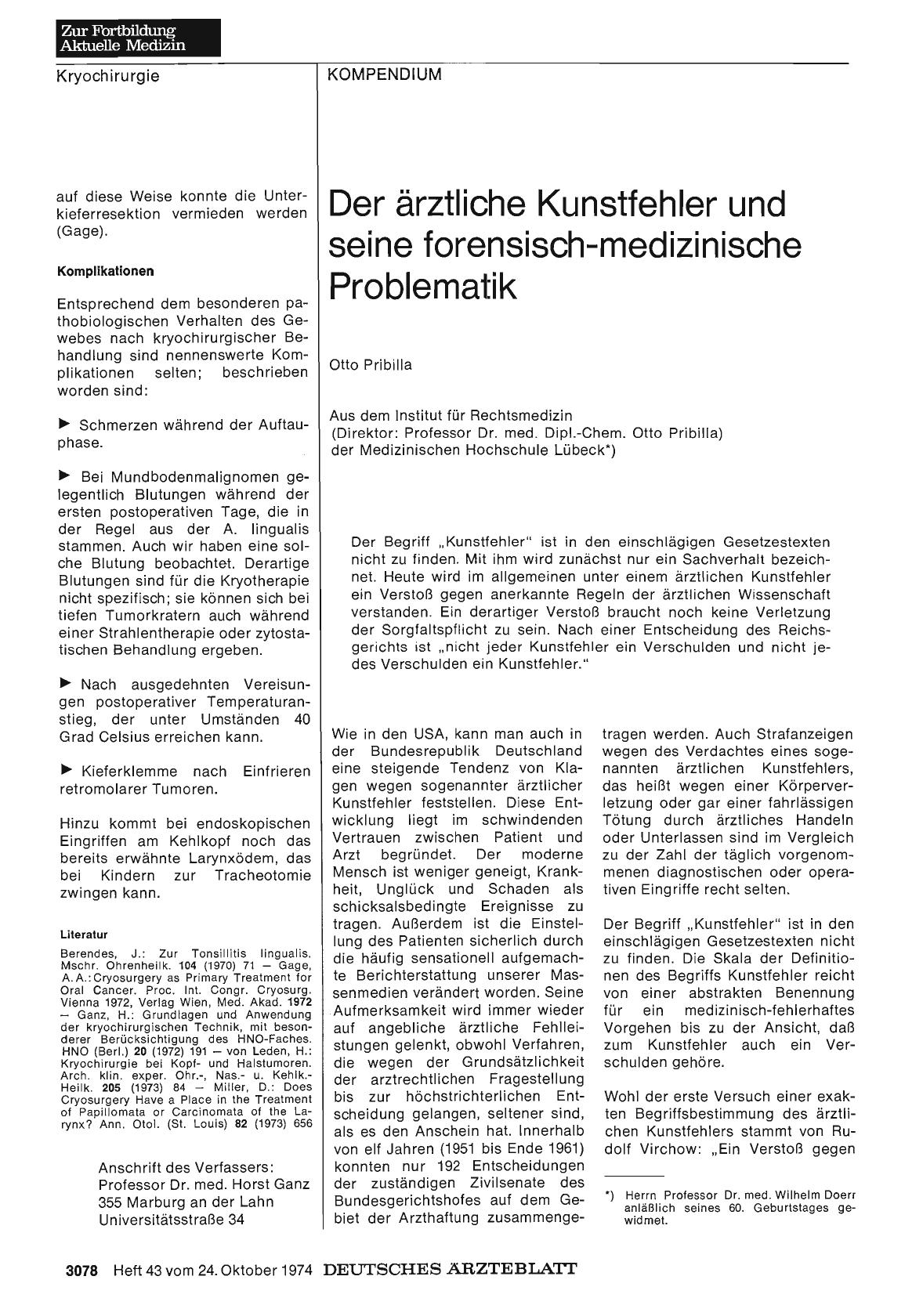 Vorschauseite 1: Der ärztliche Kunstfehler und seine forensisch-medizinische Problematik