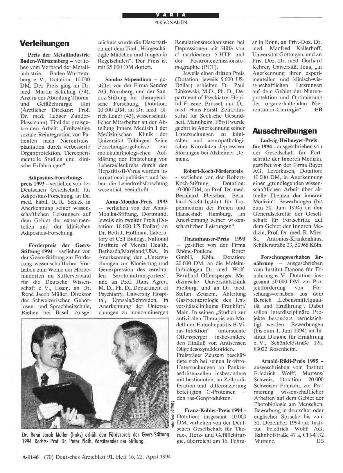 Vorschauseite 1: Verleihungen