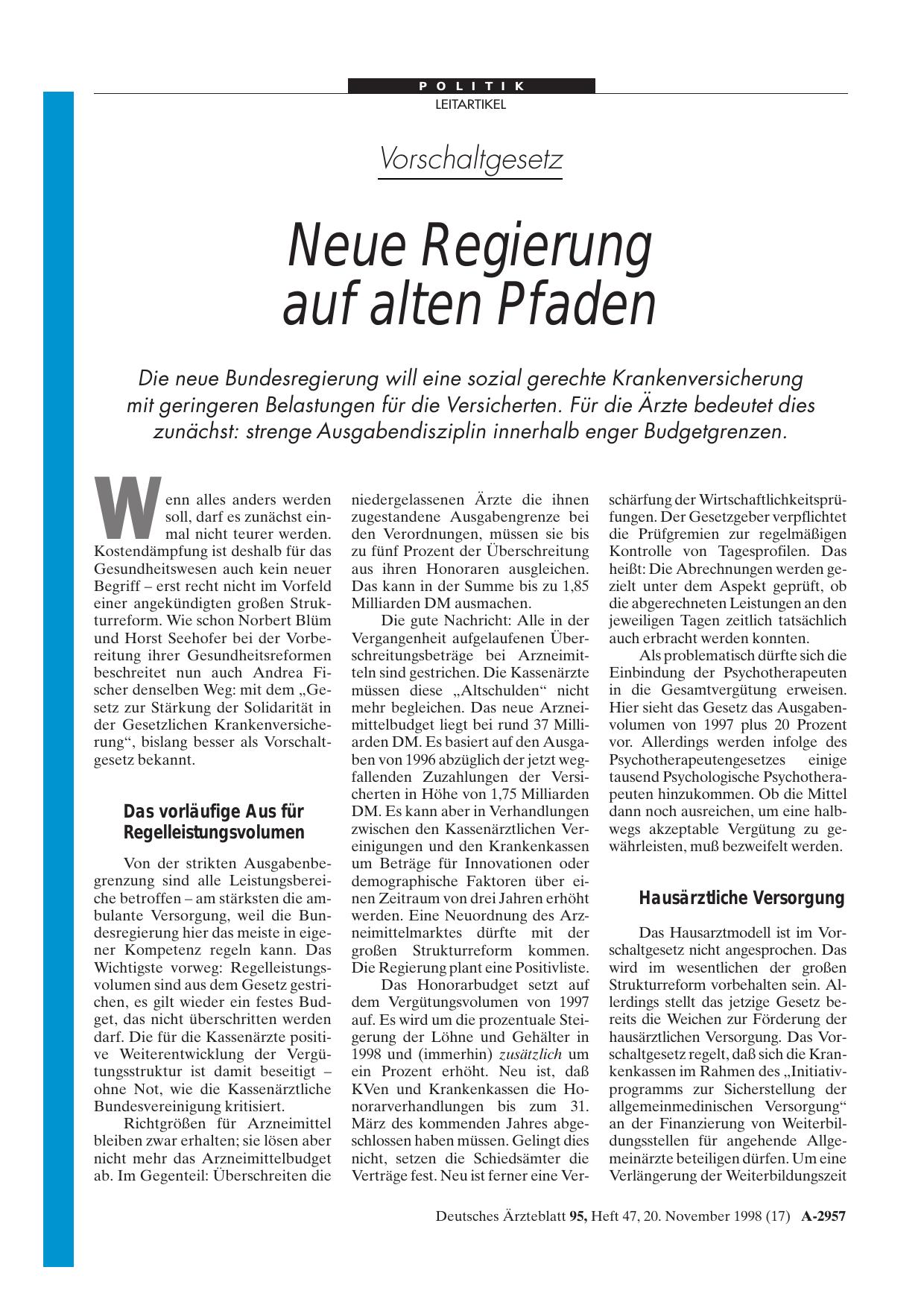 Vorschauseite 1: Vorschaltgesetz: Neue Regierung auf alten Pfaden