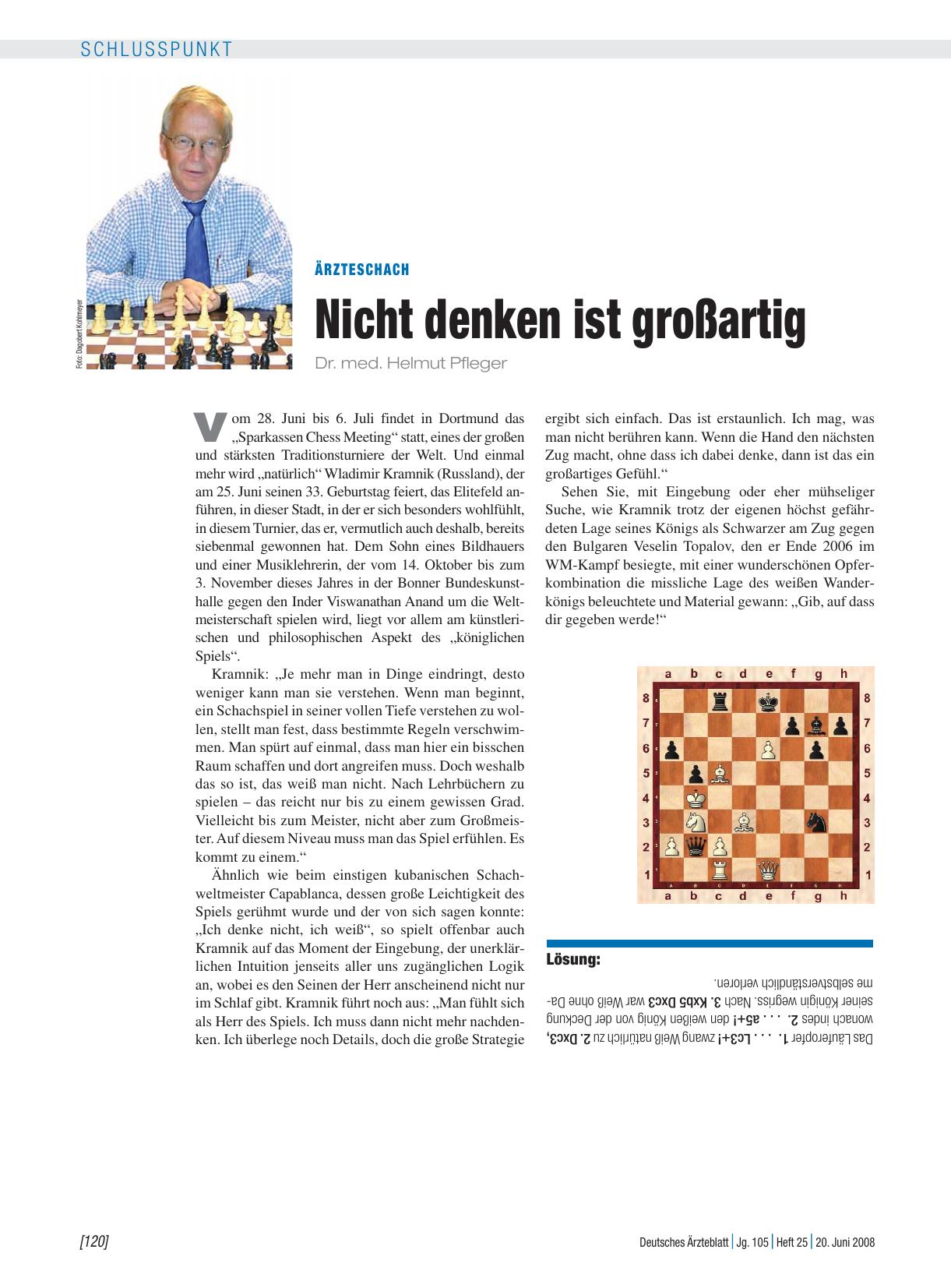Vorschauseite 1: Ärzteschach: Nicht denken ist großartig