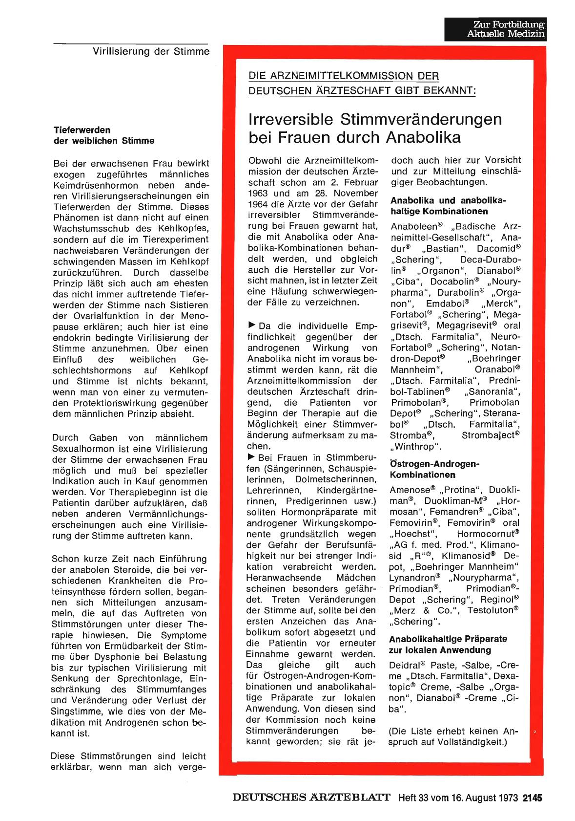Vorschauseite 1: Irreversible Stimmveränderungen bei Frauen durch Anabolika