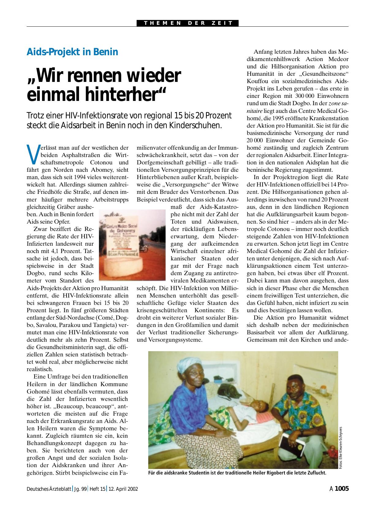 Vorschauseite 1: Aids-Projekt in Benin: „Wir rennen wieder einmal hinterher“