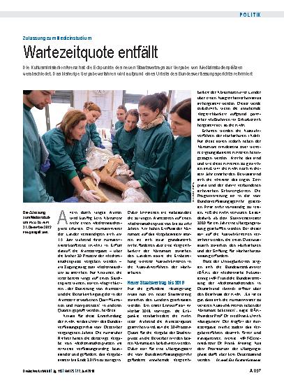 Vorschauseite 1: Zulassung zum Medizinstudium: Wartezeitquote entfällt
