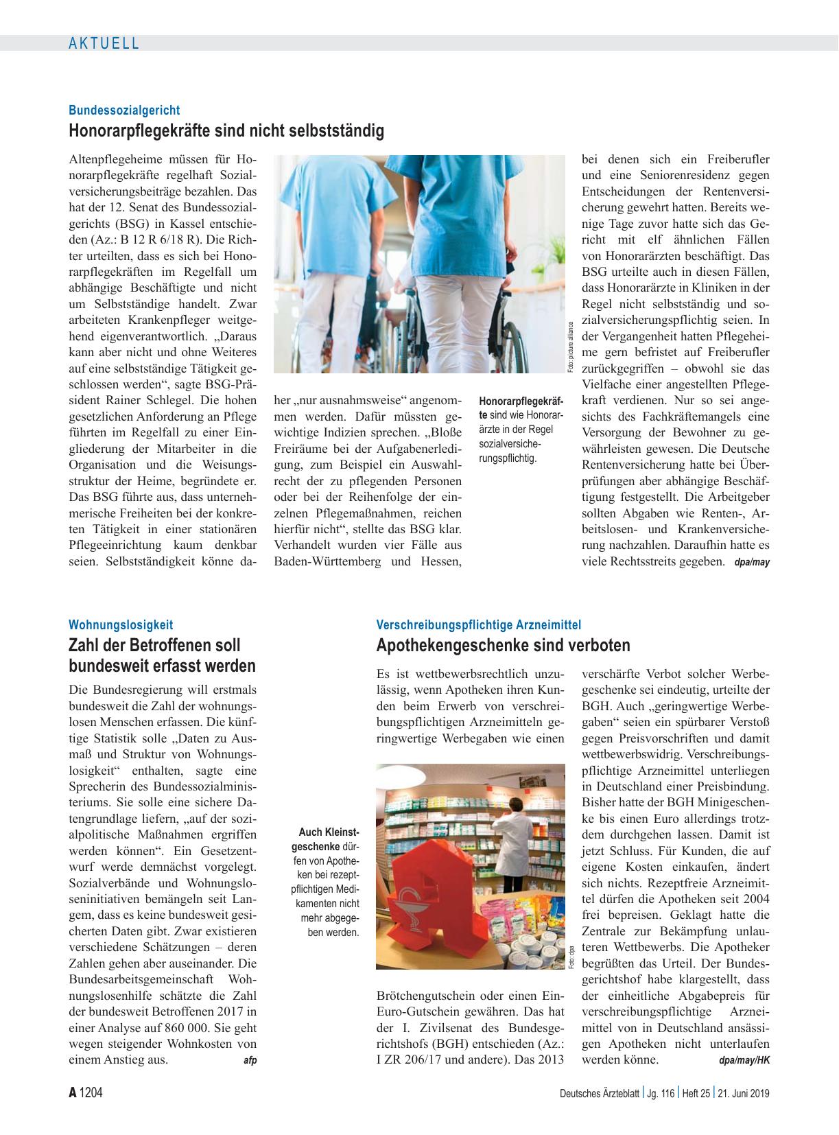Vorschauseite 1: Bundessozialgericht: Honorarpflegekräfte sind nicht selbstständig