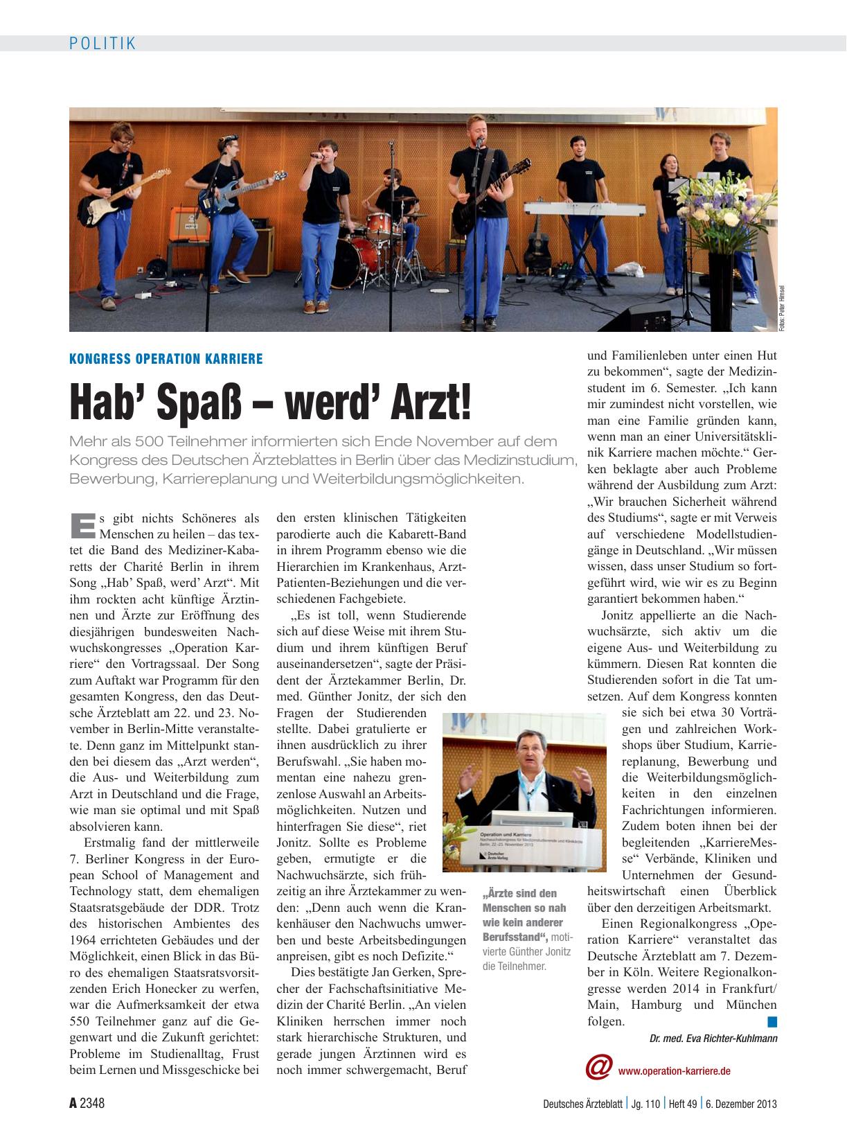 Vorschauseite 1: Kongress Operation Karriere: Hab’ Spaß – werd’ Arzt!