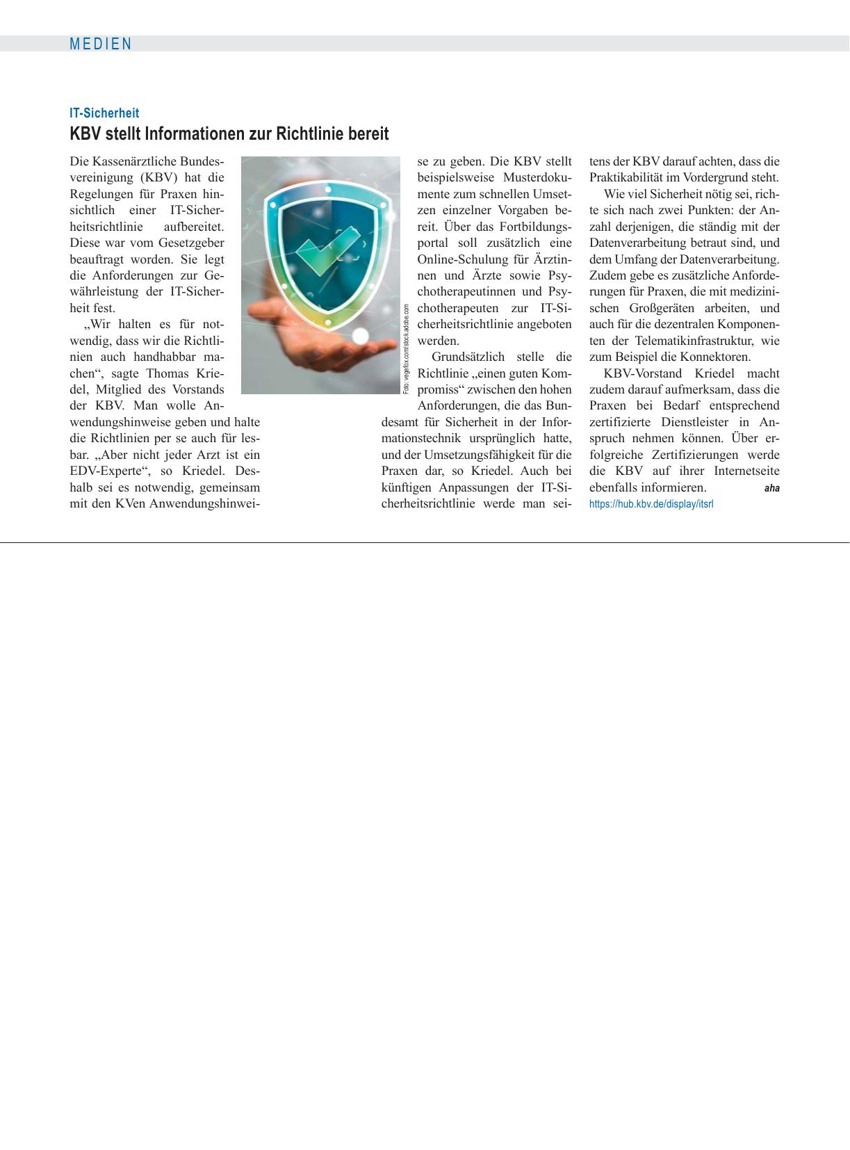 Vorschauseite 1: IT-Sicherheit: KBV stellt Informationen zur Richtlinie bereit