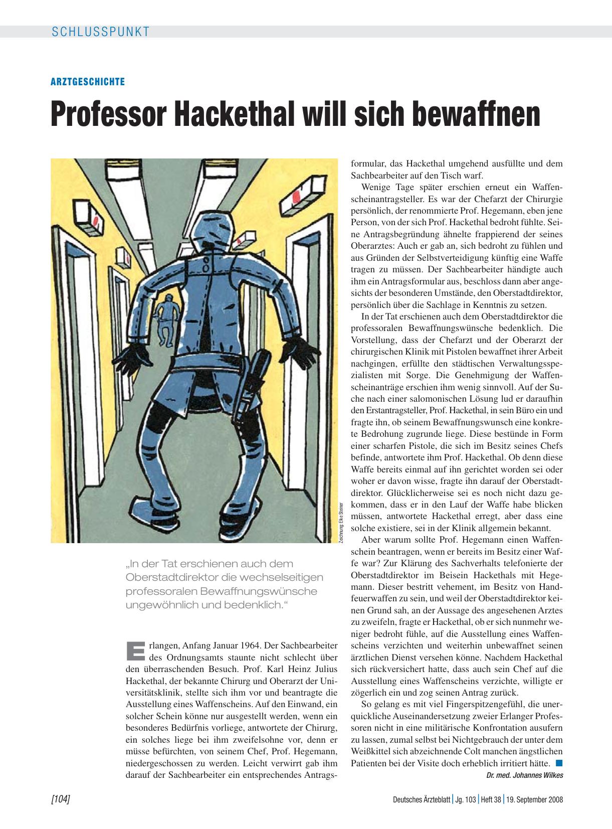 Vorschauseite 1: Arztgeschichte: Professor Hackethal will sich bewaffnen