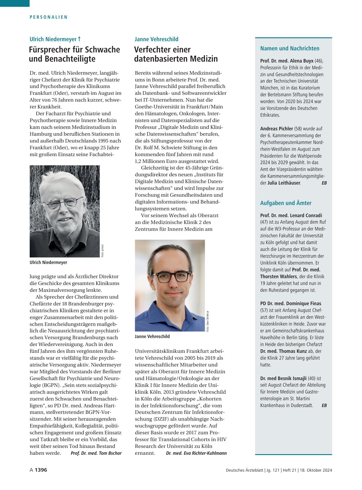 Vorschauseite 1: Ulrich Niedermeyer †: Fürsprecher für Schwache und Benachteiligte