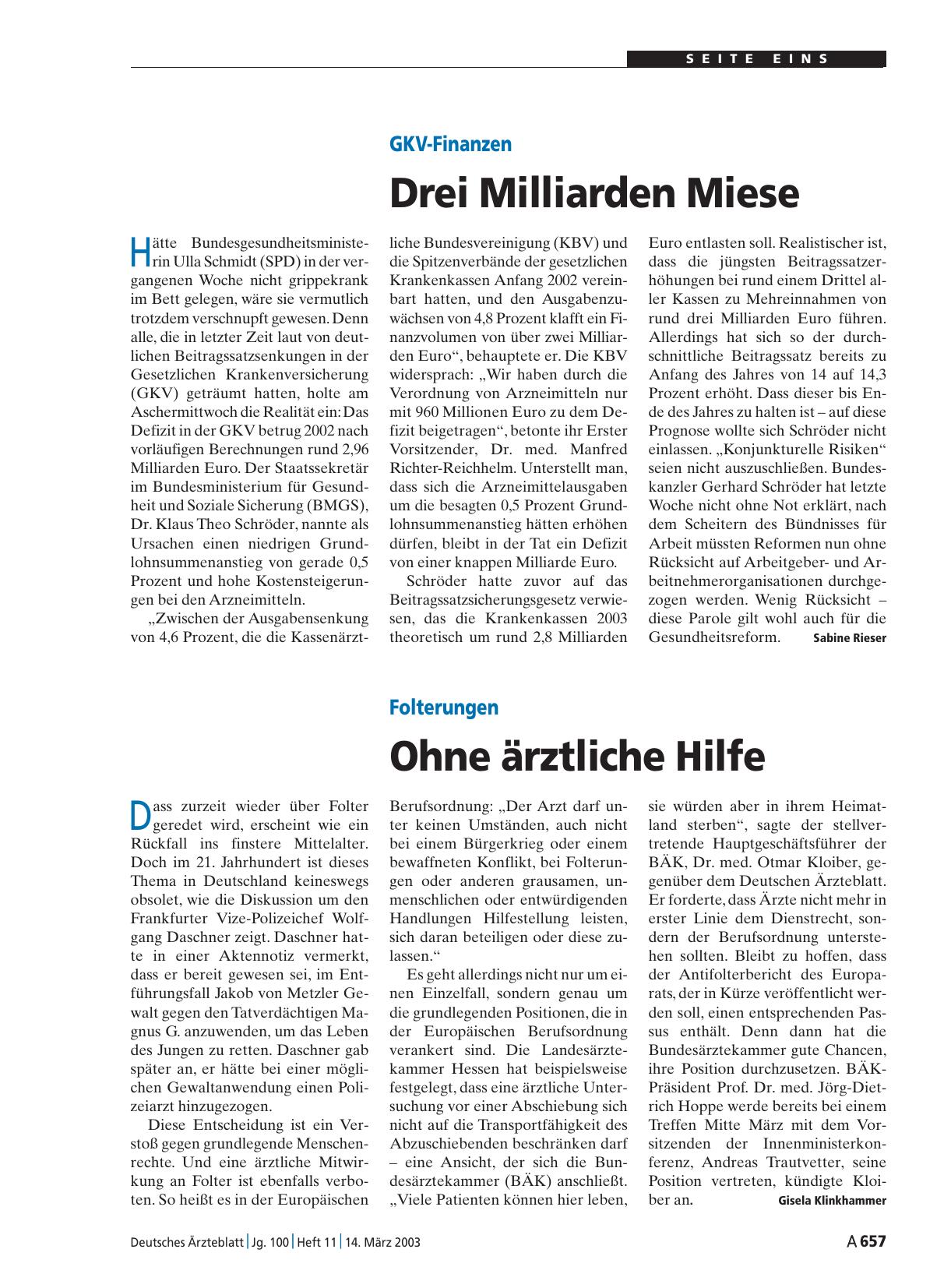 Vorschauseite 1: GKV-Finanzen: Drei Milliarden Miese
