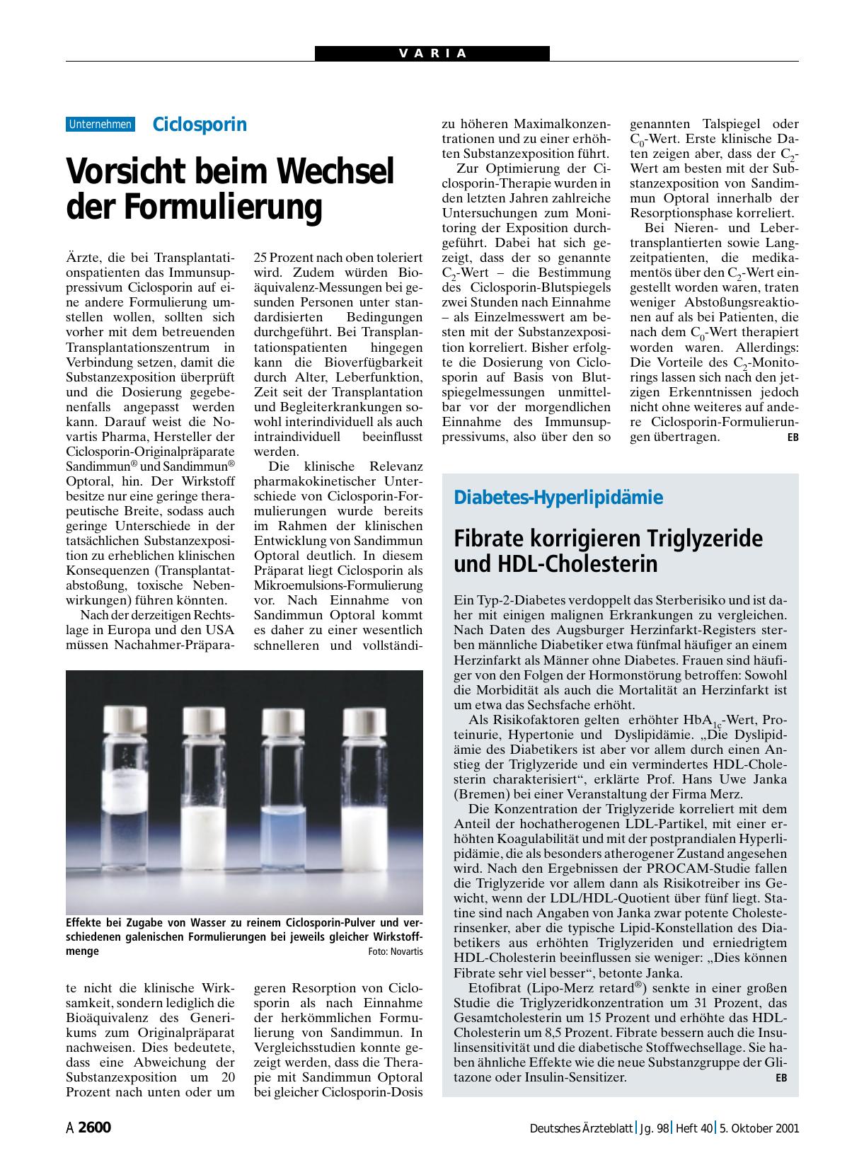 Vorschauseite 1: Diabetes-Hyperlipidämie: Fibrate korrigieren Triglyzeride und HDL-Cholesterin