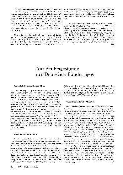 Vorschauseite 1: Aus der Fragestunde des Deutschen Bundestages