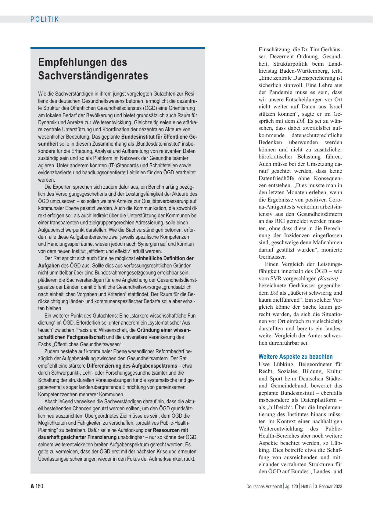 Vorschauseite 3: Öffentliche Gesundheit: Steuerung gefragt