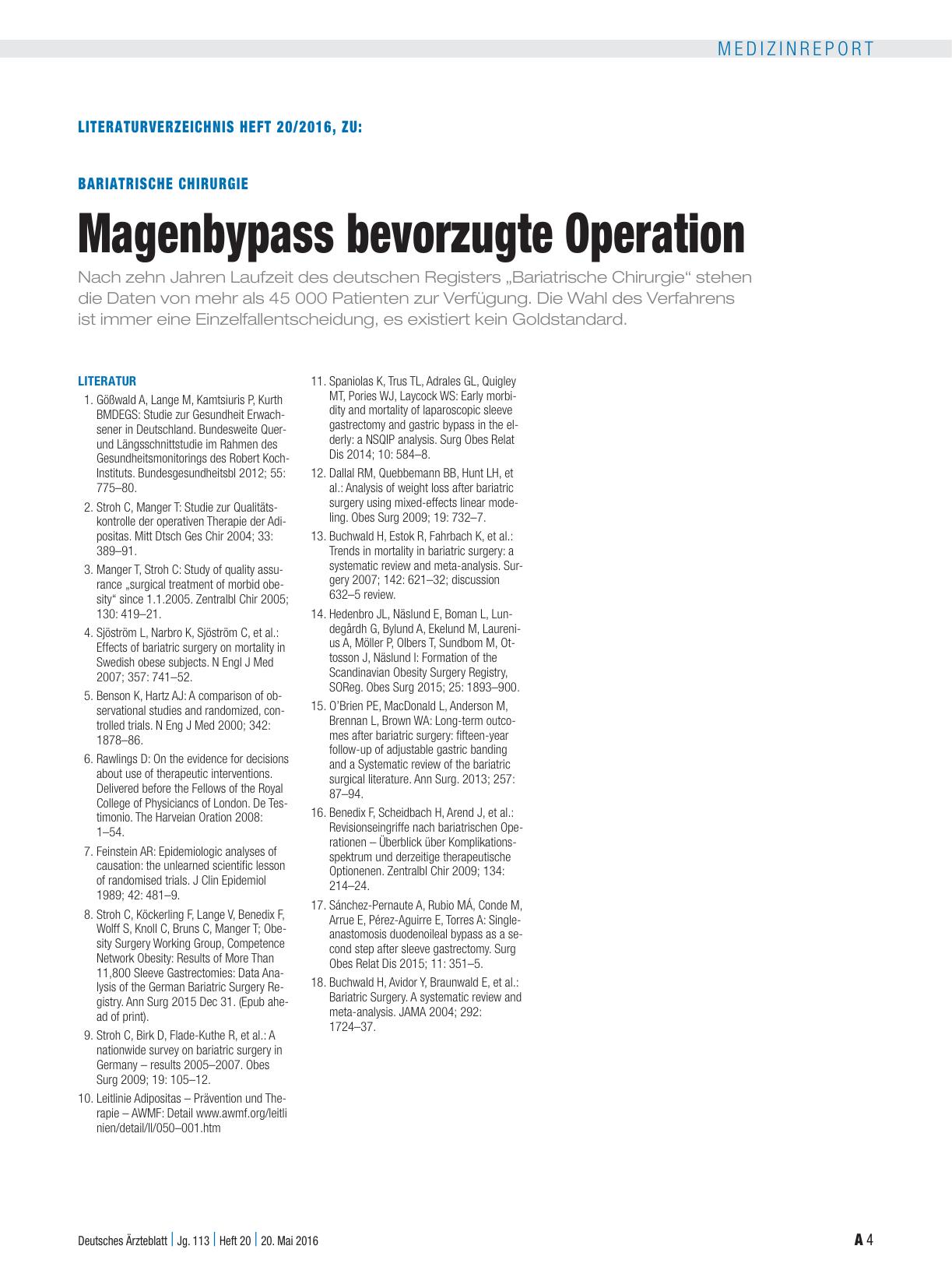 Vorschauseite 4: Bariatrische Chirurgie: Magenbypass bevorzugte Operation