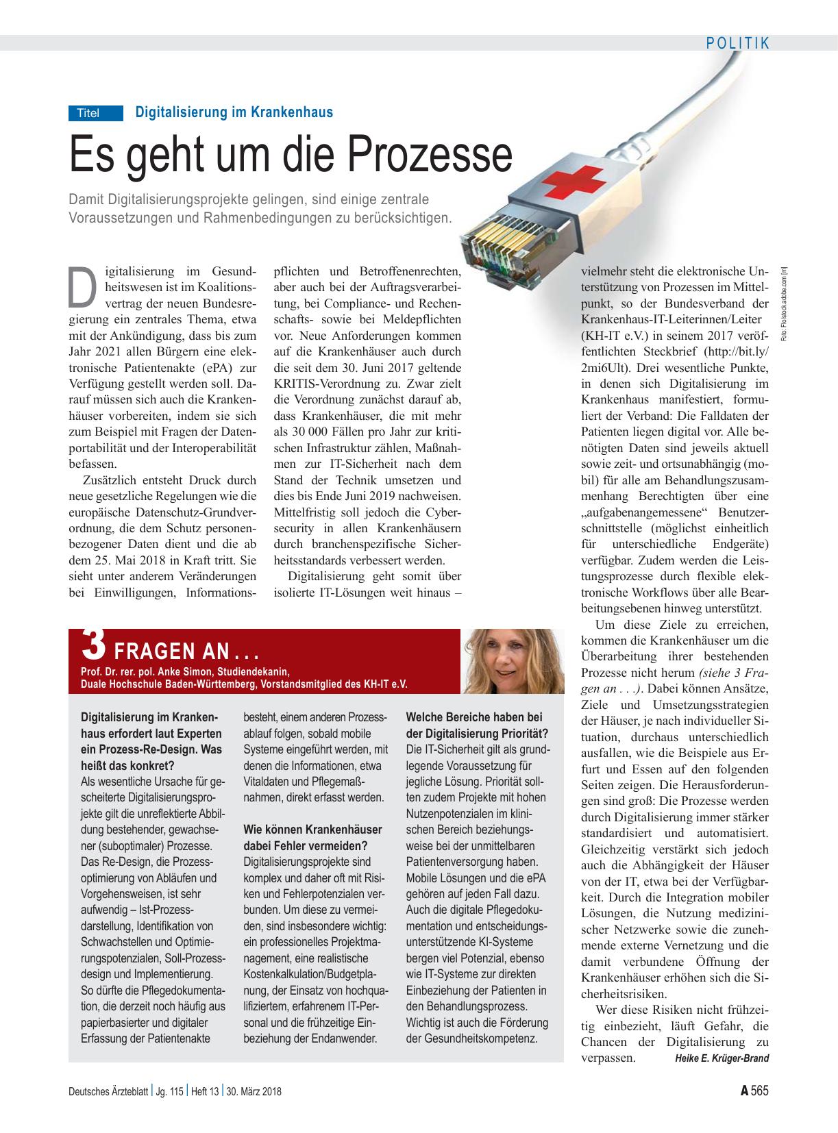 Vorschauseite 1: Digitalisierung im Krankenhaus: Es geht um die Prozesse