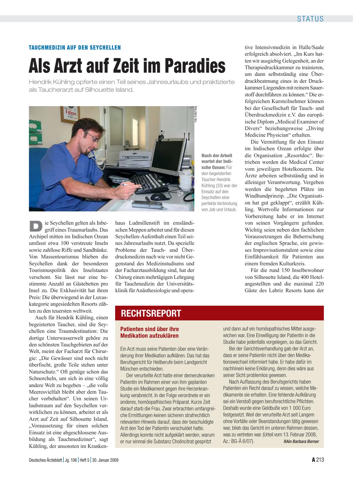 Vorschauseite 1: Tauchmedizin auf den Seychellen: Als Arzt auf Zeit im Paradies