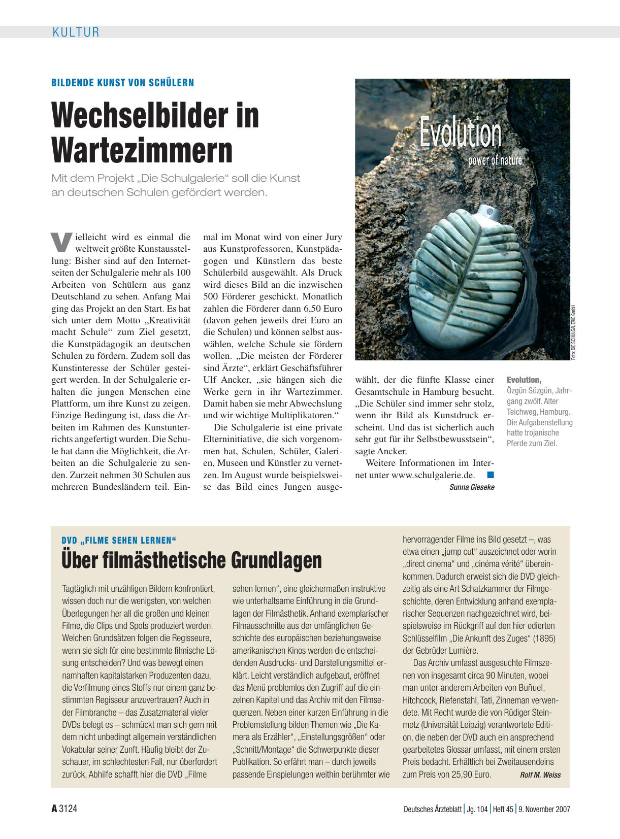 Vorschauseite 1: Bildende Kunst von Schülern: Wechselbilder in Wartezimmern