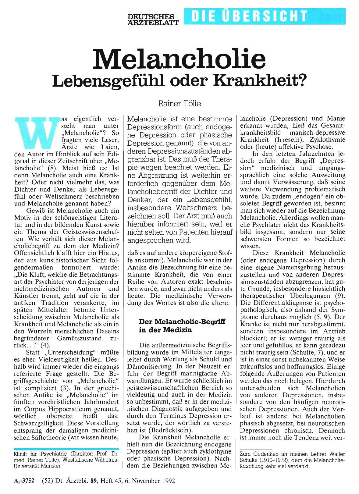 Vorschauseite 1: Melancholie: Lebensgefühl oder Krankheit?