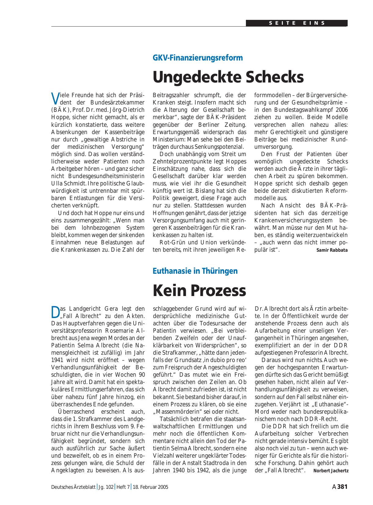 Vorschauseite 1: GKV-Finanzierungsreform: Ungedeckte Schecks