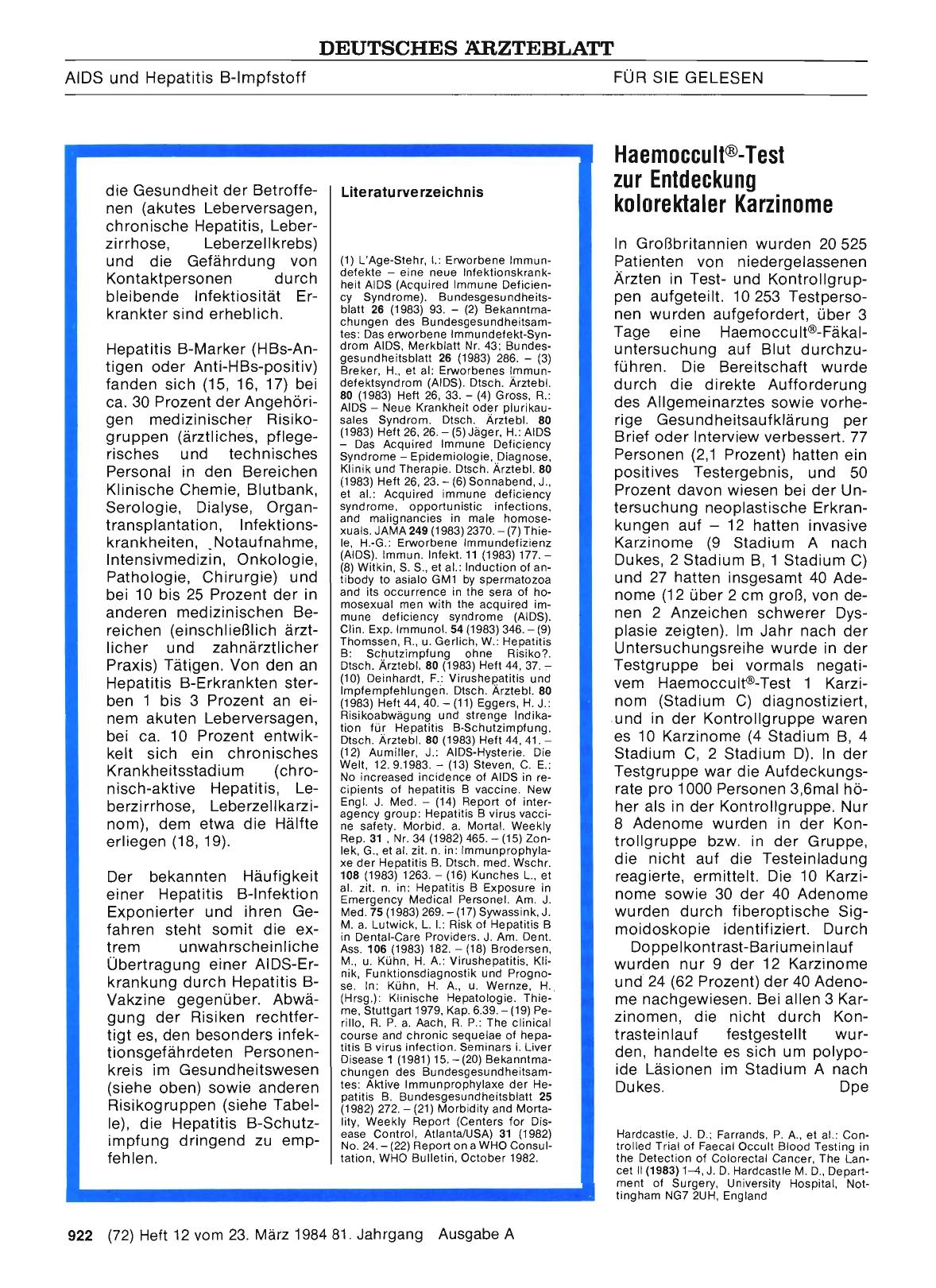 Vorschauseite 1: Haemoccult-Test zur Entdeckung kolorektaler Karzinome