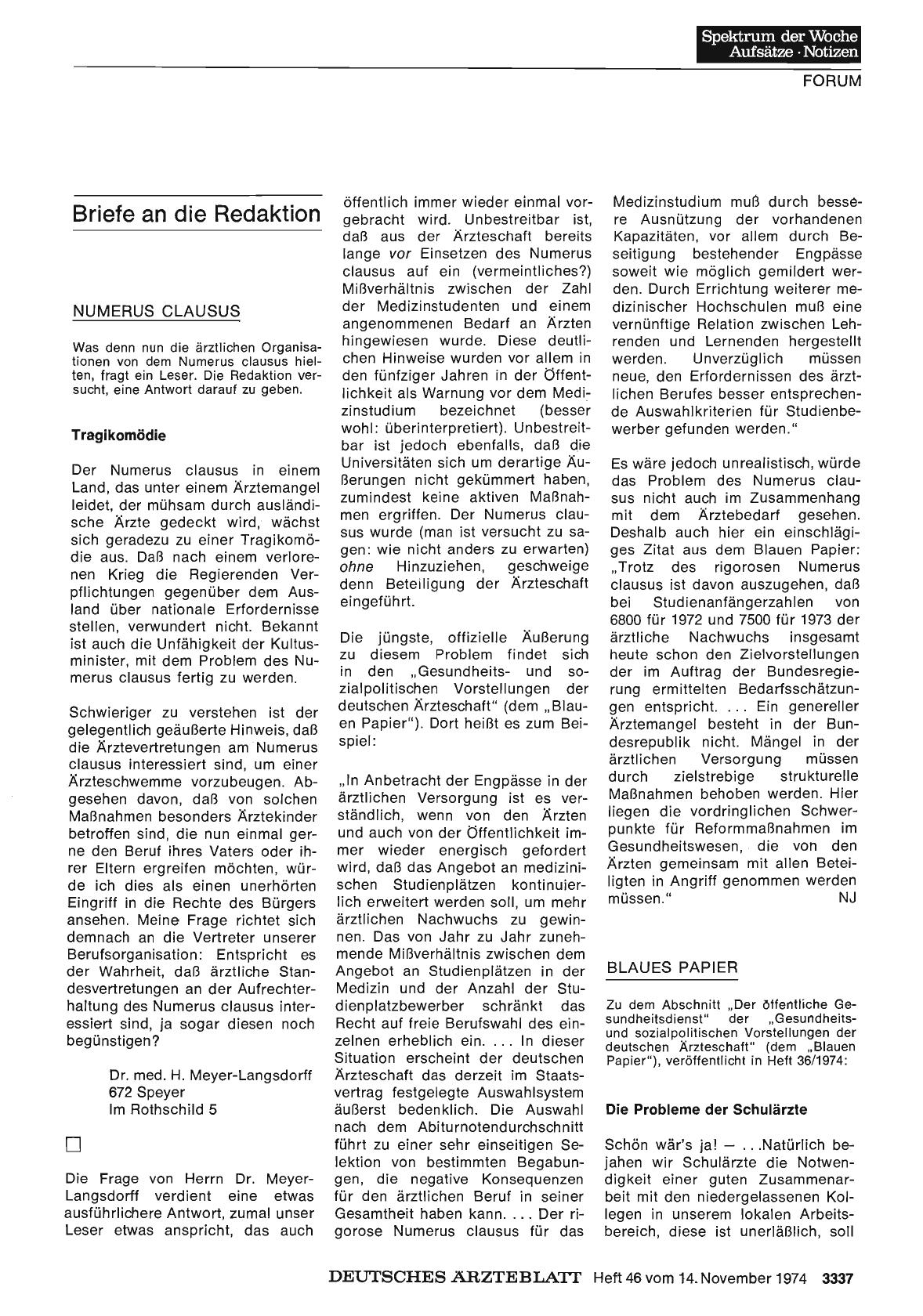 Vorschauseite 1: Blaues Papier: Die Probleme der Schulärzte