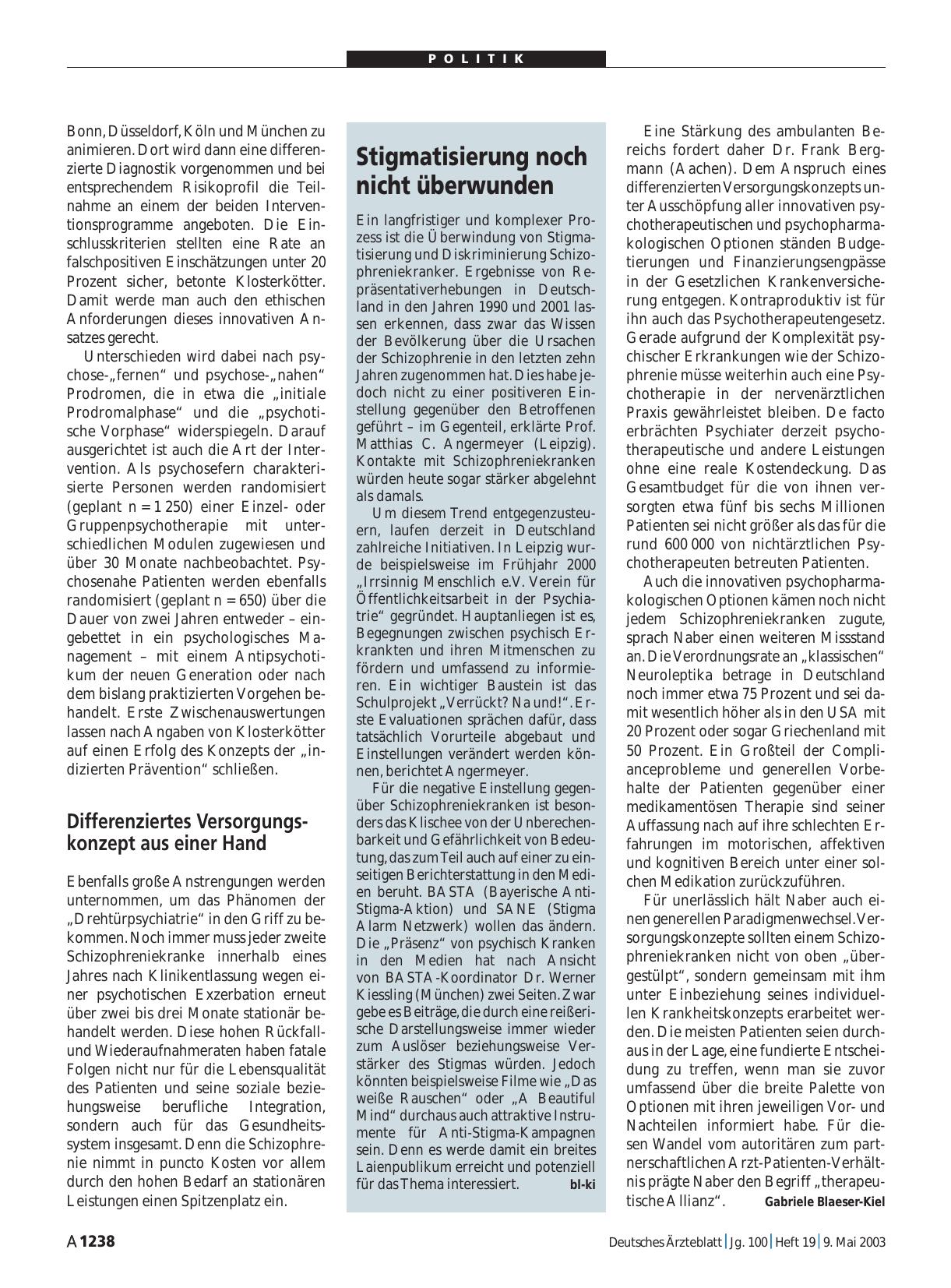 Vorschauseite 1: Stigmatisierung noch nicht überwunden