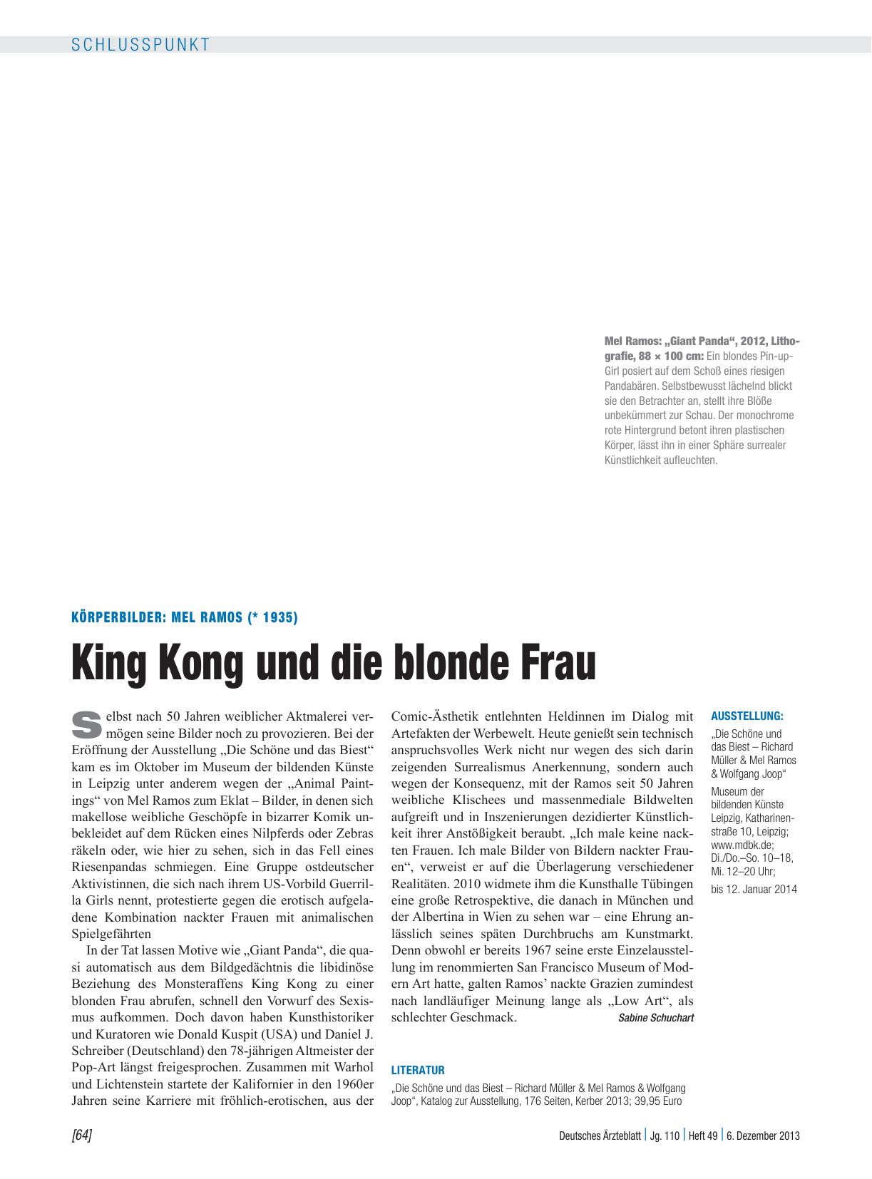 Vorschauseite 1: Körperbilder: Mel Ramos (* 1935) - King Kong und die blonde Frau