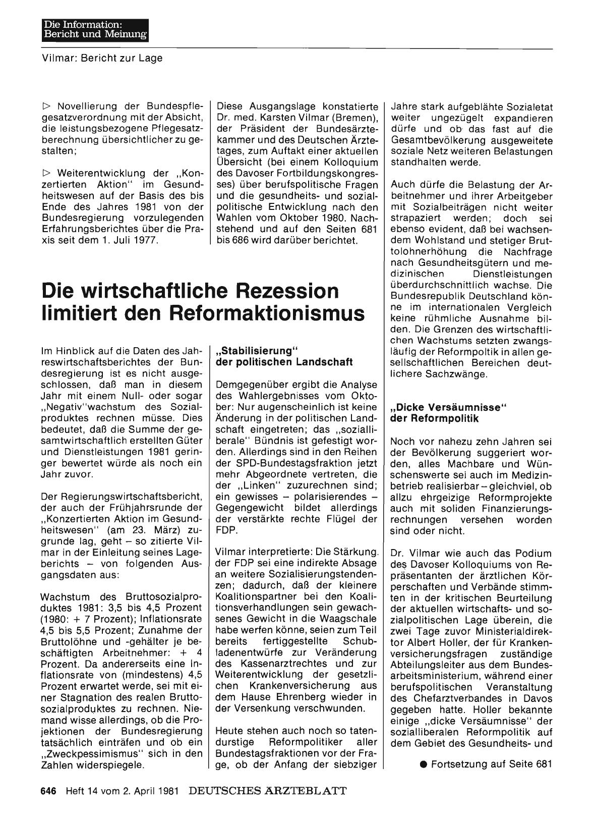 Vorschauseite 1: Die wirtschaftliche Rezession limitiert den Reformaktionismus (Teil 1)