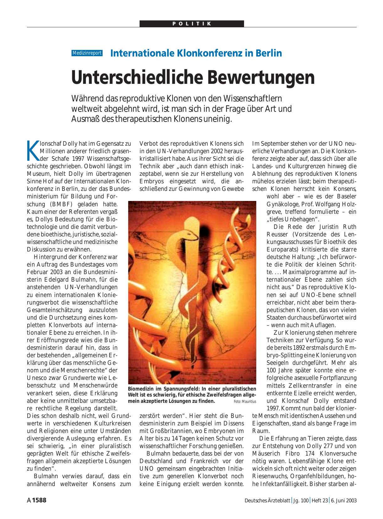 Vorschauseite 1: Internationale Klonkonferenz in Berlin: Unterschiedliche Bewertungen