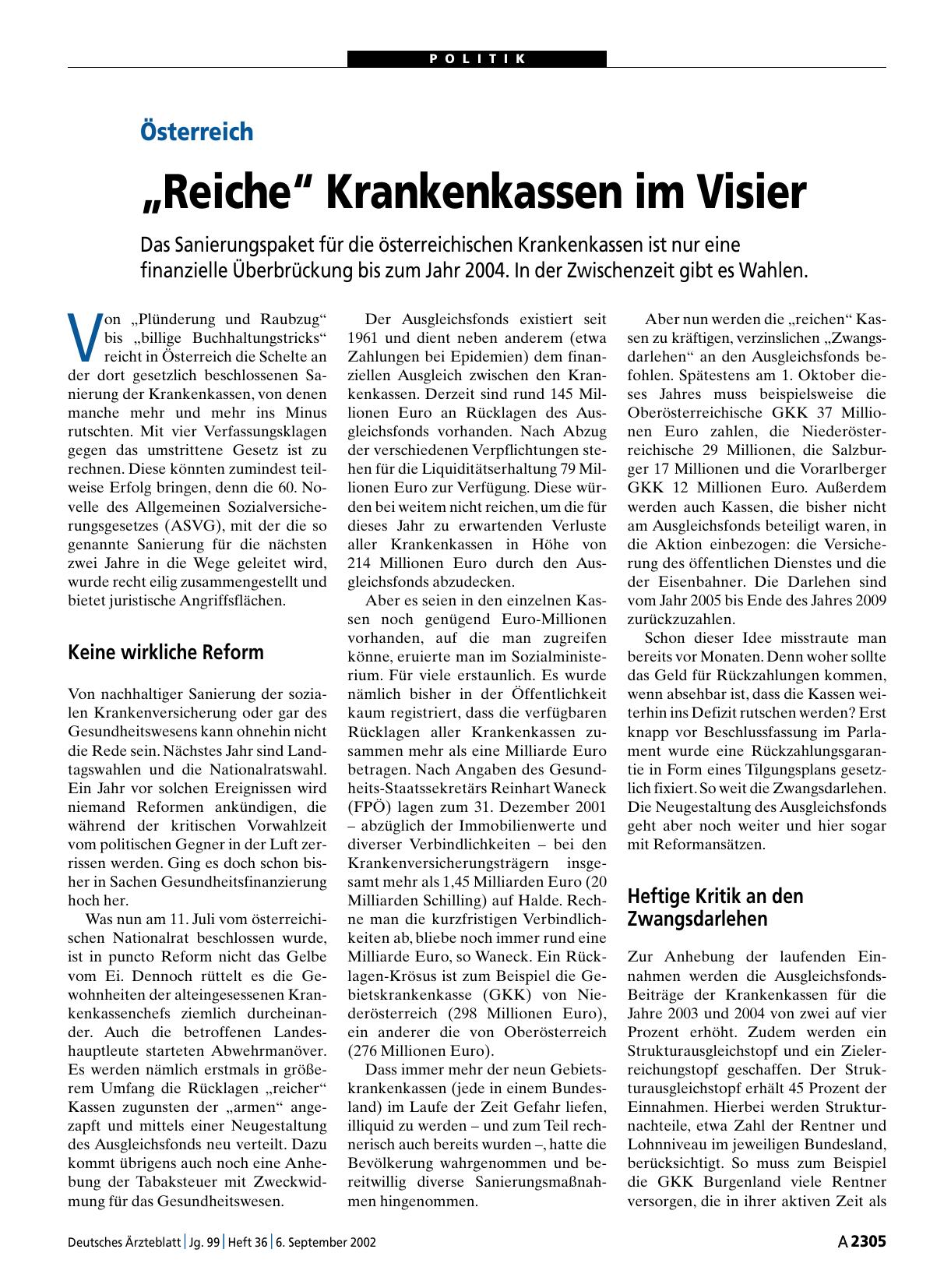 Vorschauseite 1: Österreich: „Reiche“ Krankenkassen im Visier
