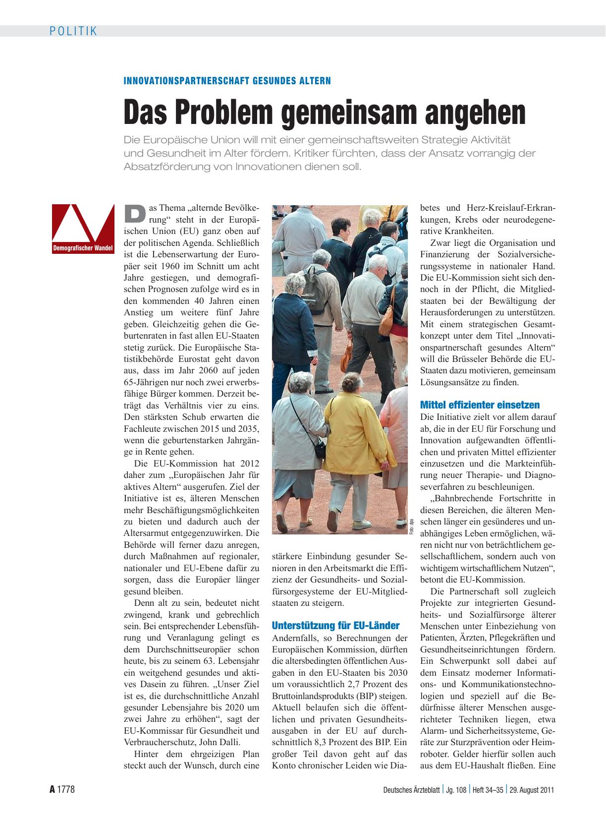 Vorschauseite 1: Innovationspartnerschaft gesundes Altern: Das Problem gemeinsam angehen