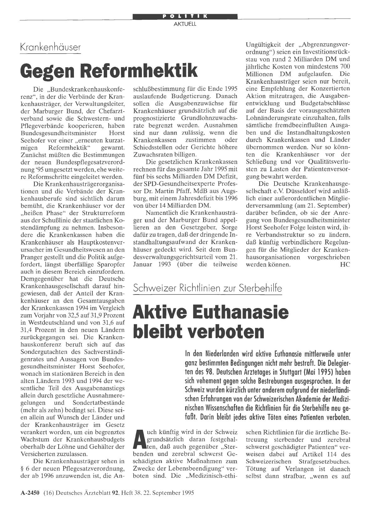 Vorschauseite 1: Krankenhäuser: Gegen Reformhektik