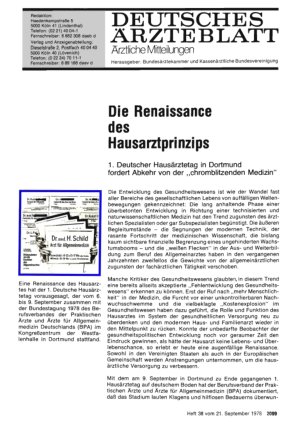 Vorschauseite 1: Die Renaissance des Hausarztprinzips: 1. Deutscher Hausärztetag in Dortmund fordert Abkehr von der „chromblitzenden Medizin“
