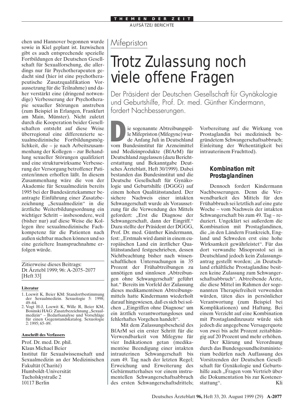 Vorschauseite 1: Mifepriston: Trotz Zulassung noch viele offene Fragen