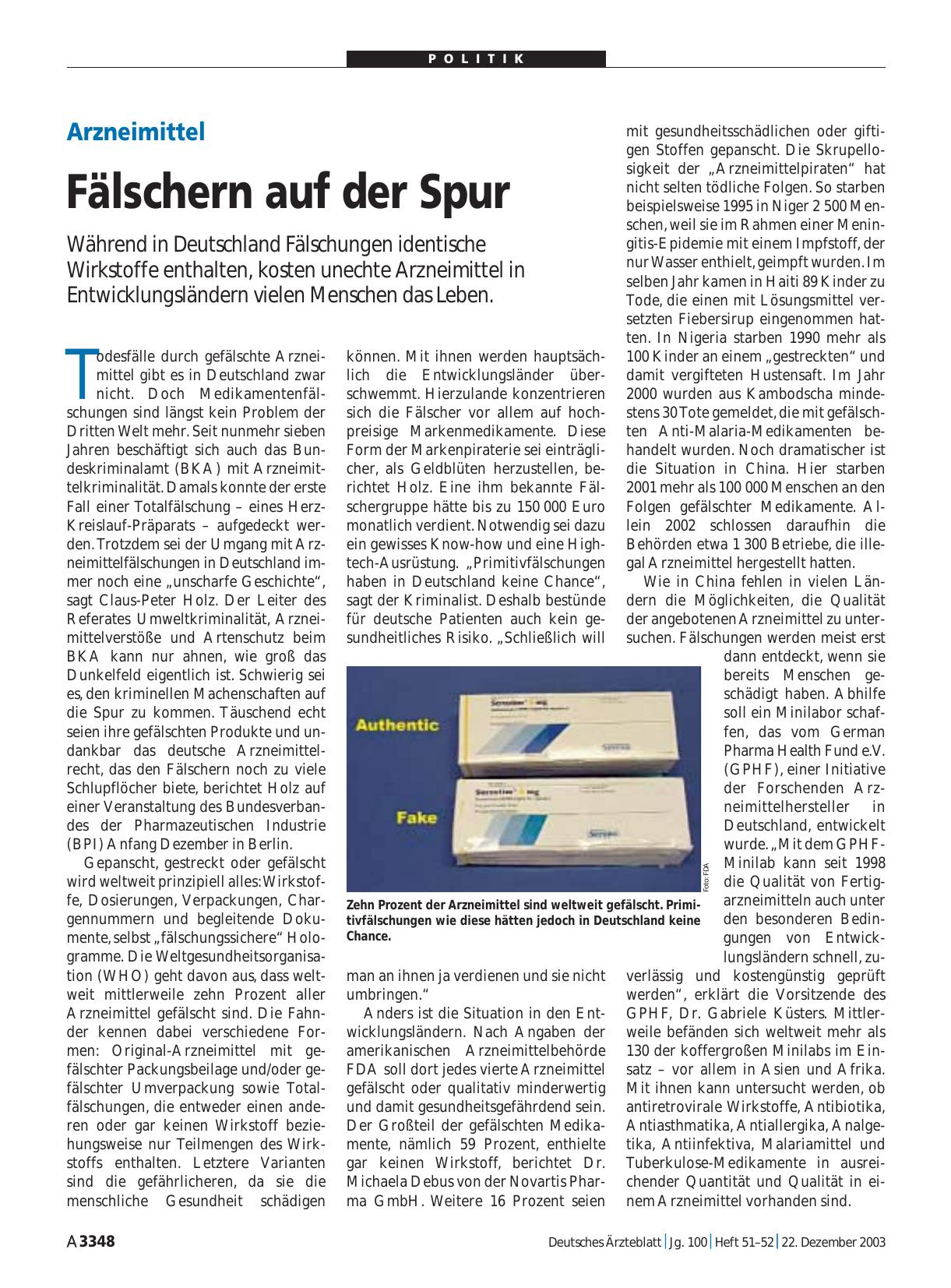 Vorschauseite 1: Arzneimittel: Fälschern auf der Spur