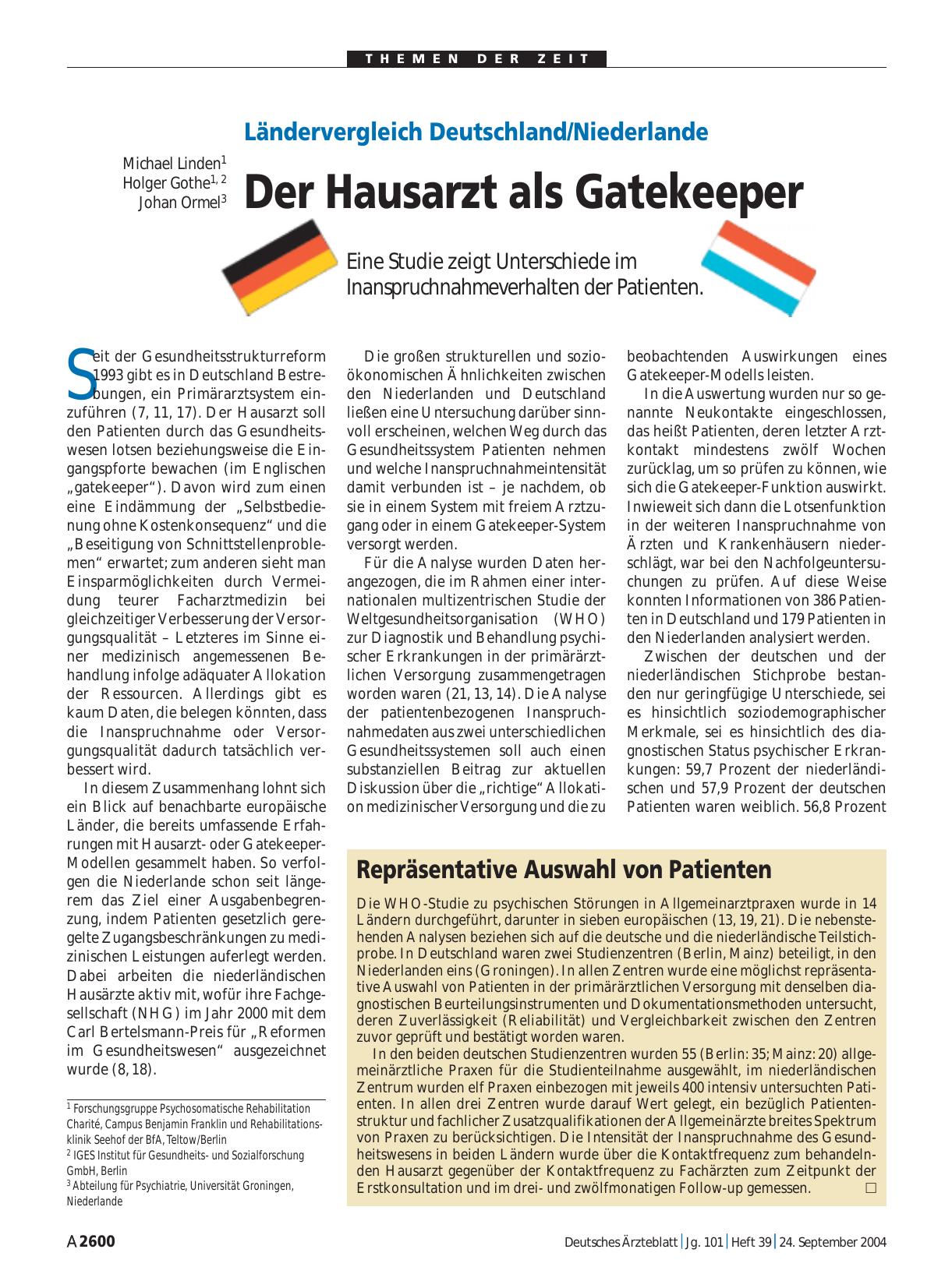 Vorschauseite 1: Ländervergleich Deutschland/Niederlande: Der Hausarzt als Gatekeeper
