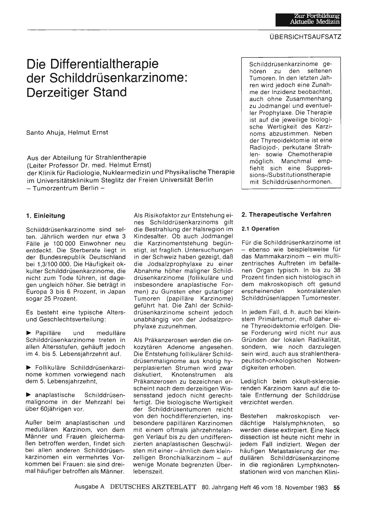 Vorschauseite 1: Die Differentialtherapie der Schilddrüsenkarzinome: Derzeitiger Stand